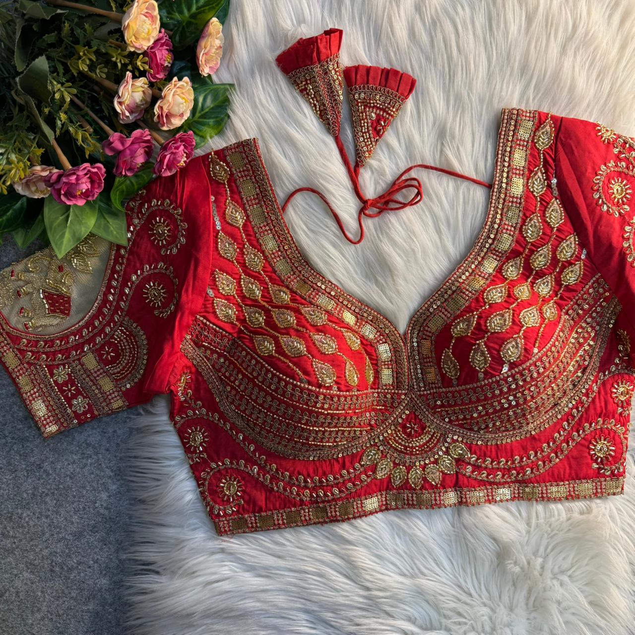 Beautiful heavy beads elephant patch work ready made blouse