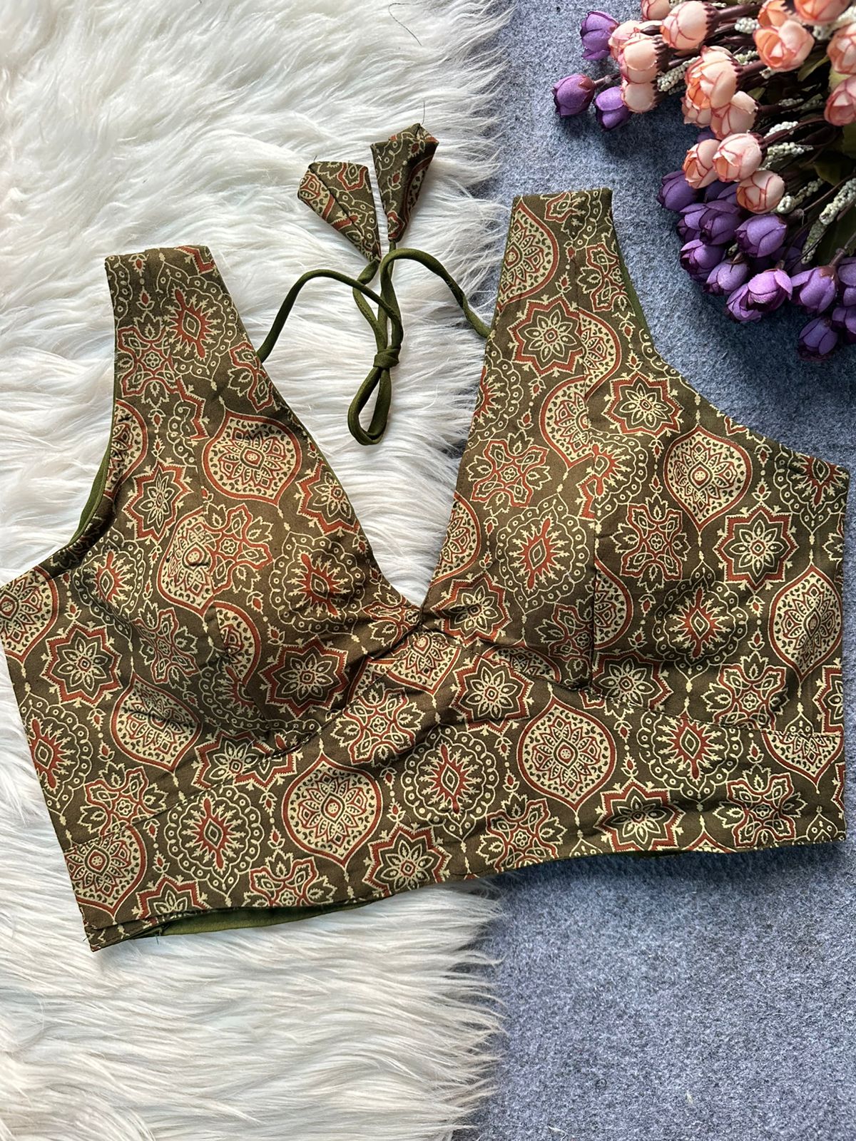 Ajrakh cotton galaxy sleeveless ready made blouse