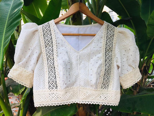 Hakoba puff sleeve with lace work Designer Blouse