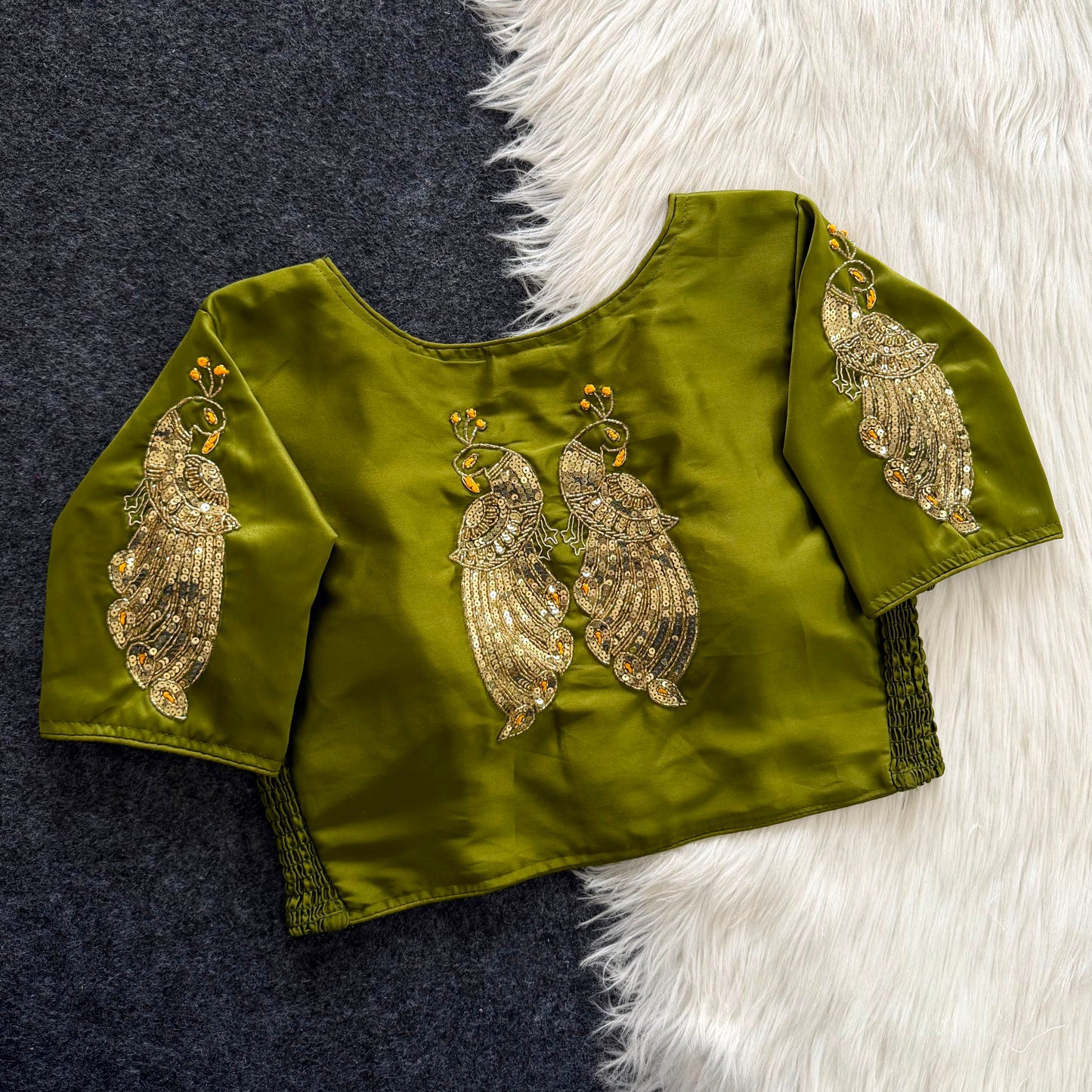 Beautiful zardosi with two tone kardana work all over with side elastic ready made blouse