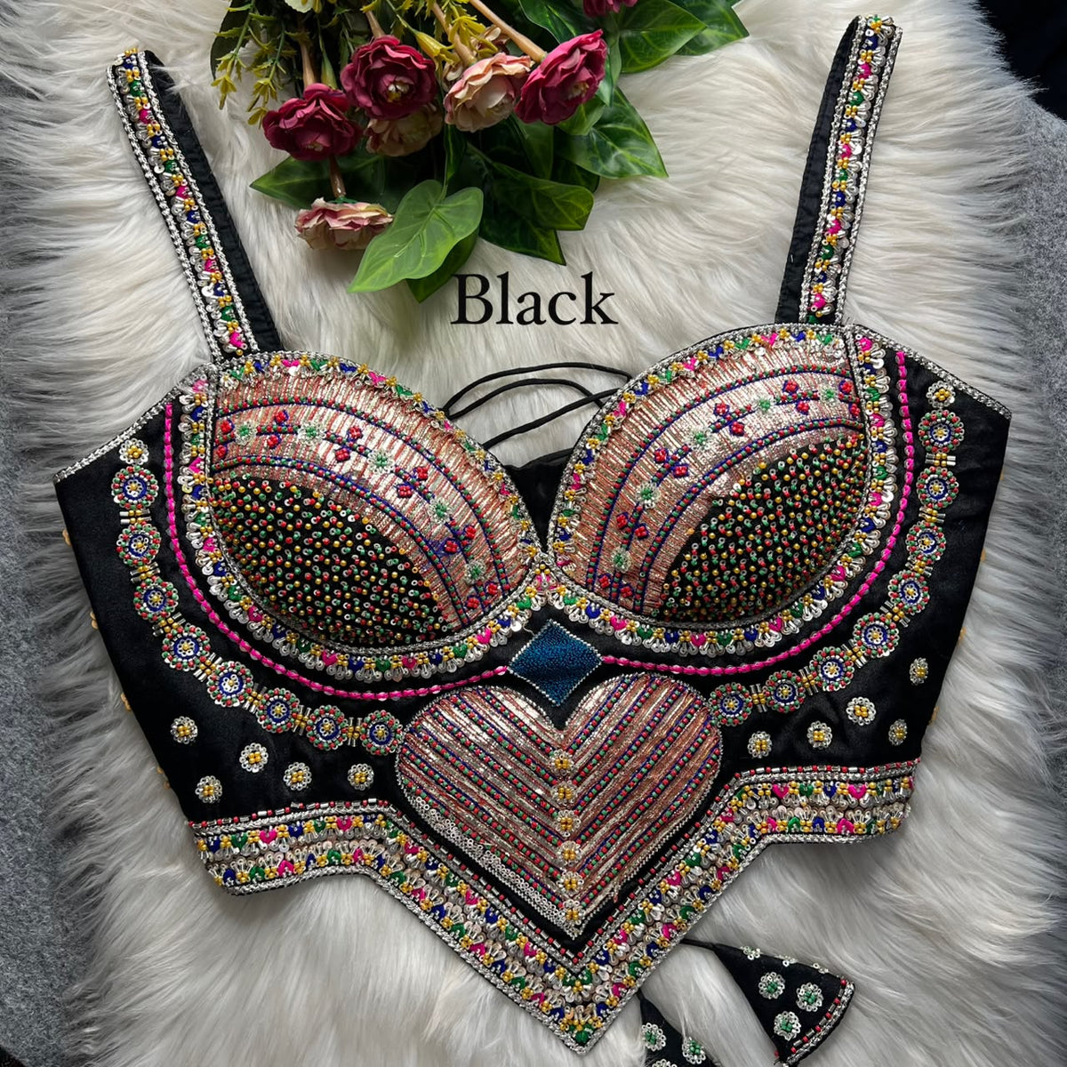 NEW BEADS & RIBBON WORK CORSET-STYLE READY MADE BLOUSE