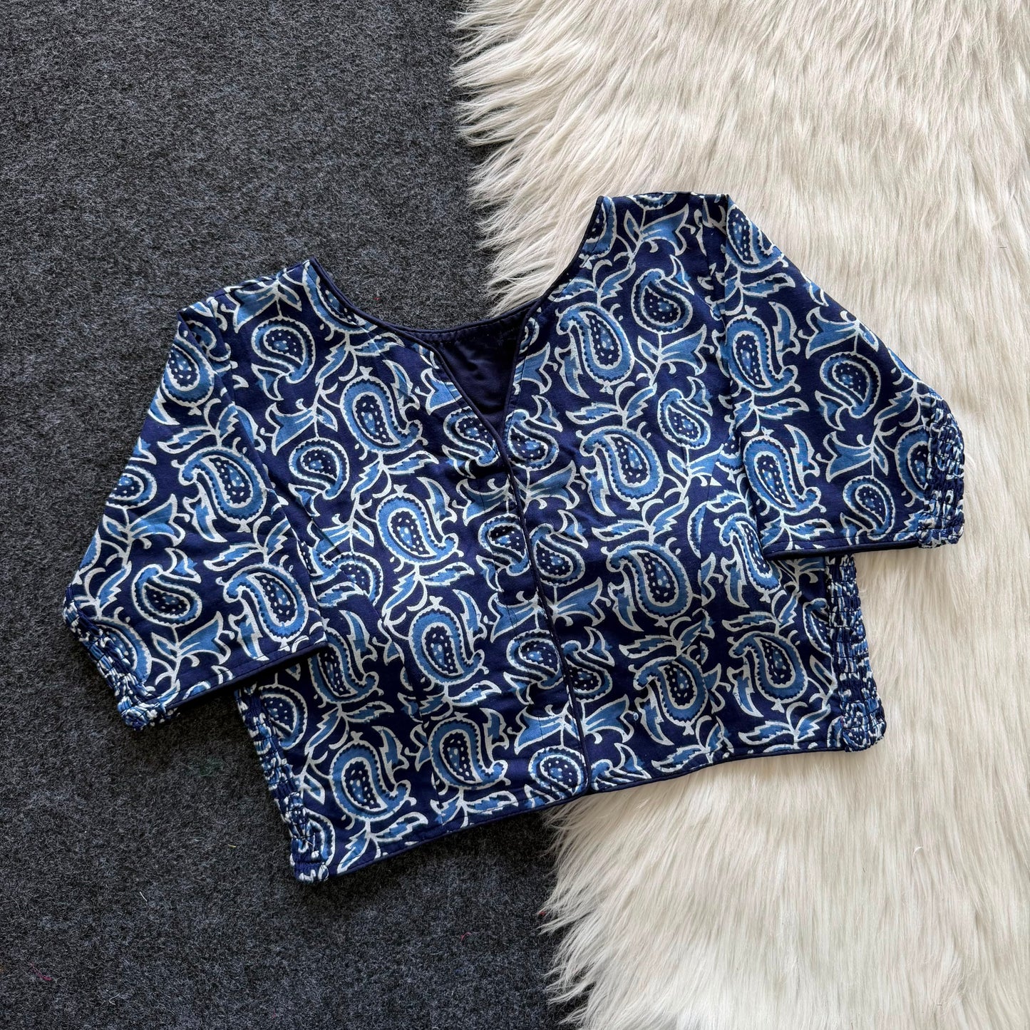 Beautiful hand block print with side elastic ready made blouse