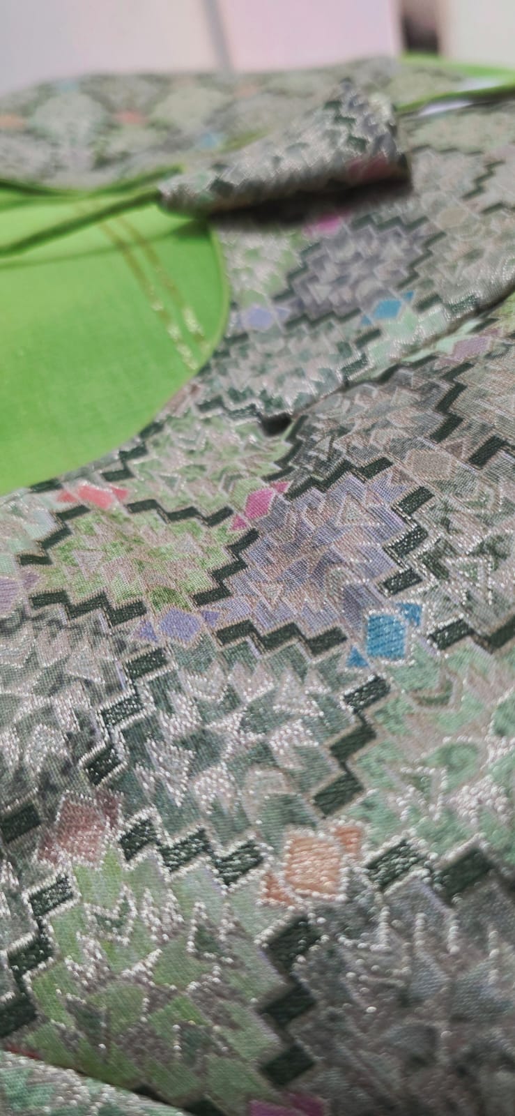 Sage Green Woven Brocade Designer ready made blouse