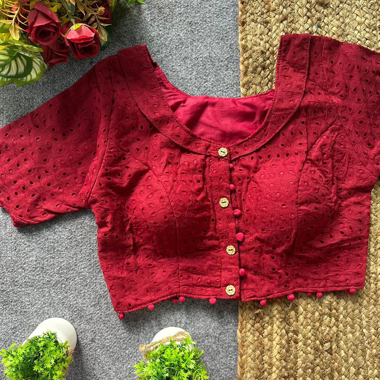 Pure hakoba cotton puff sleeve ready made blouse