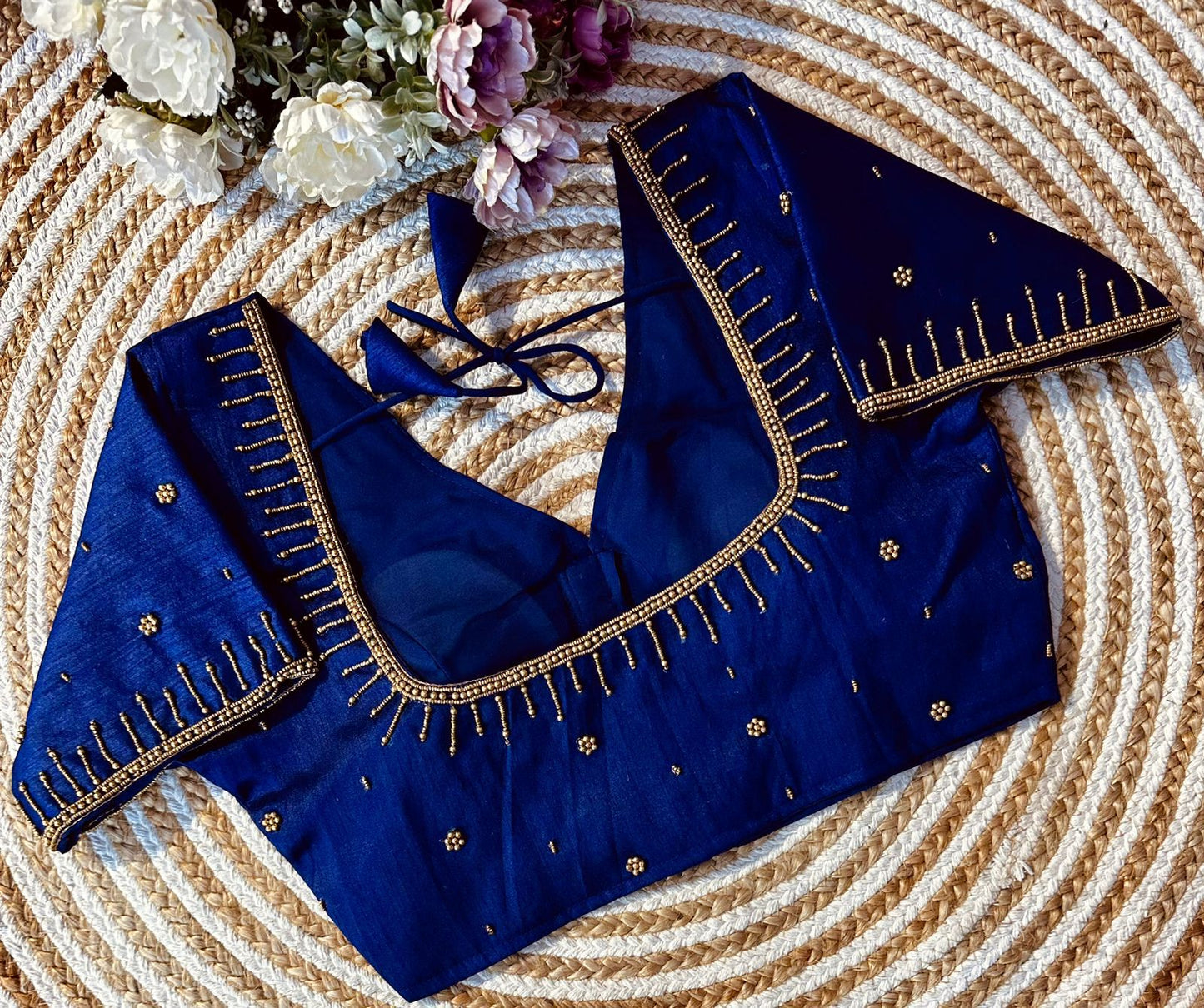 Beautiful golden handcrafted work ready made blouse