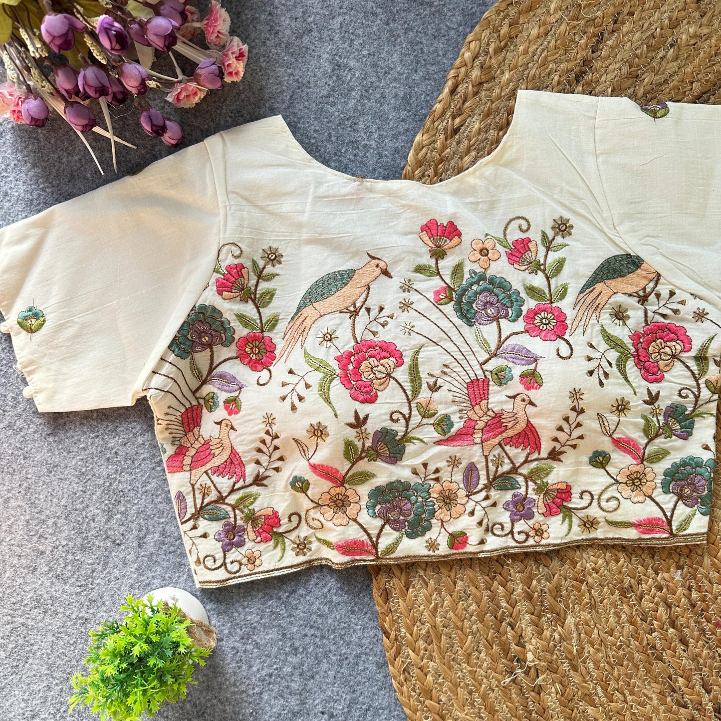 Beautiful Cotton With  Embroidered ready made blouse