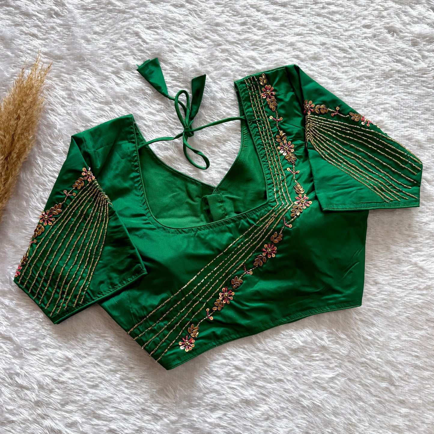 Beautiful handwork all over back and sleeves with designer handwork ready made blouse