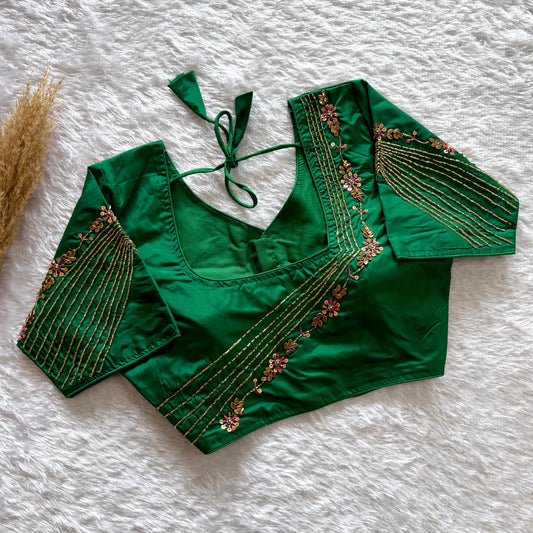 Beautiful handwork all over back and sleeves with designer handwork ready made blouse