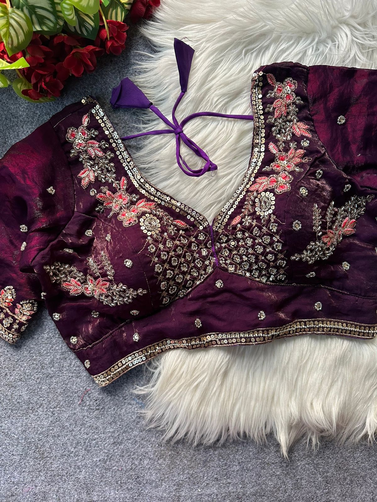 Heavy handwork + sequins & codding thread work ready made blouse