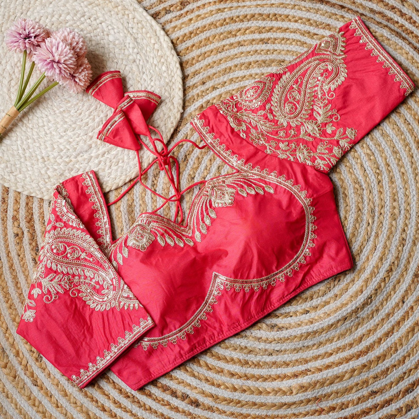 A beauty of golden embroidery work ready made blouse