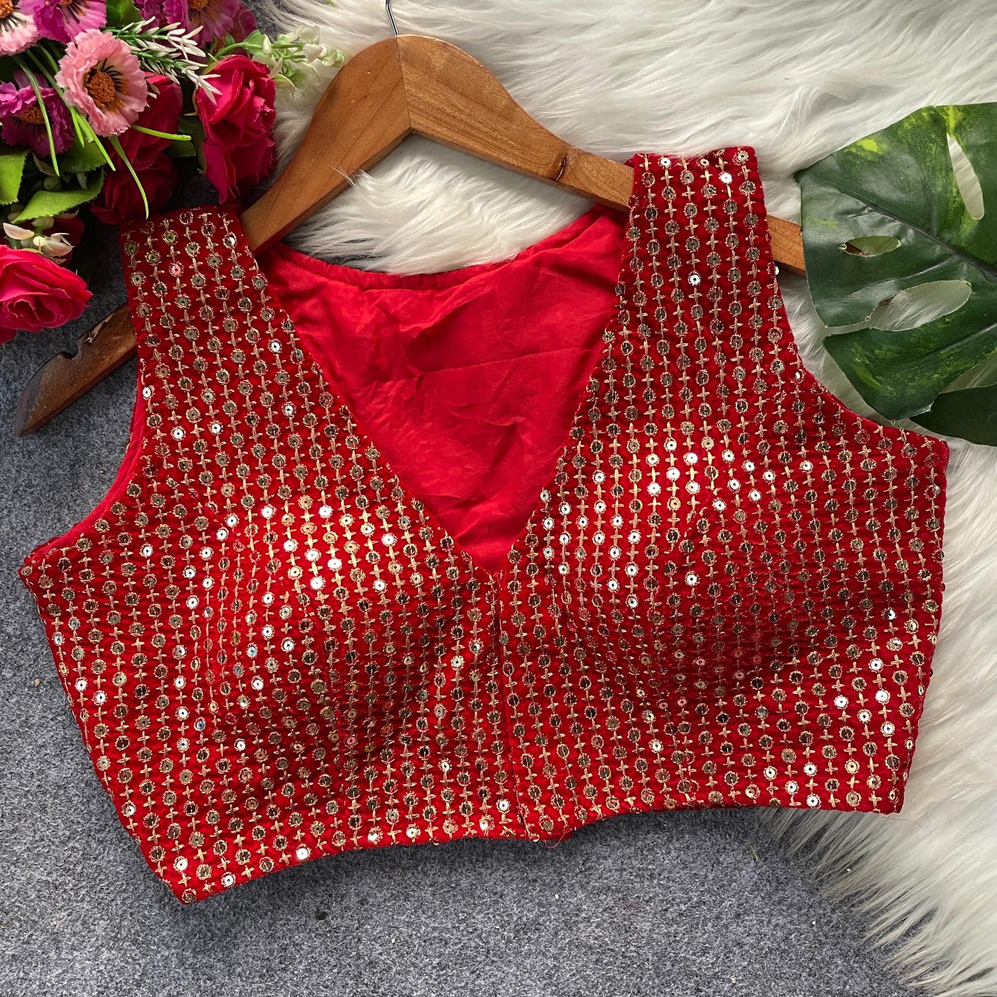 9000 velvet with sequins work ready made blouse