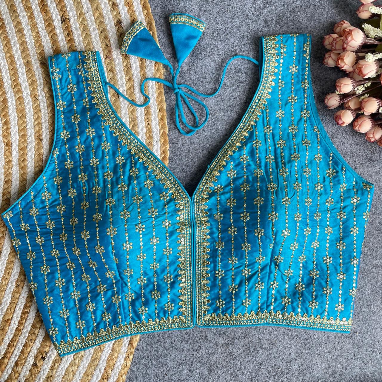 Heavy banarasi silk sleeveless ready made blouse