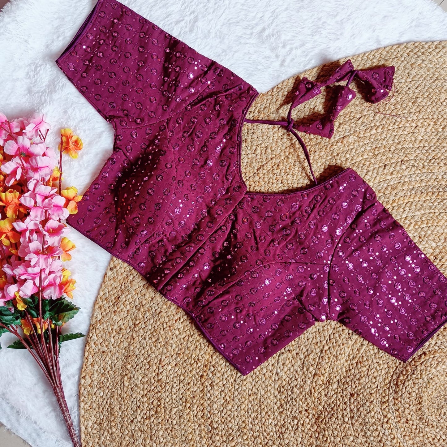 Georgette fabric with sequins work ready made blouse