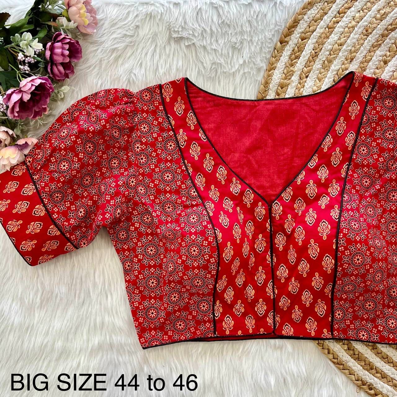 Original ajrakh print cotton ready made blouse