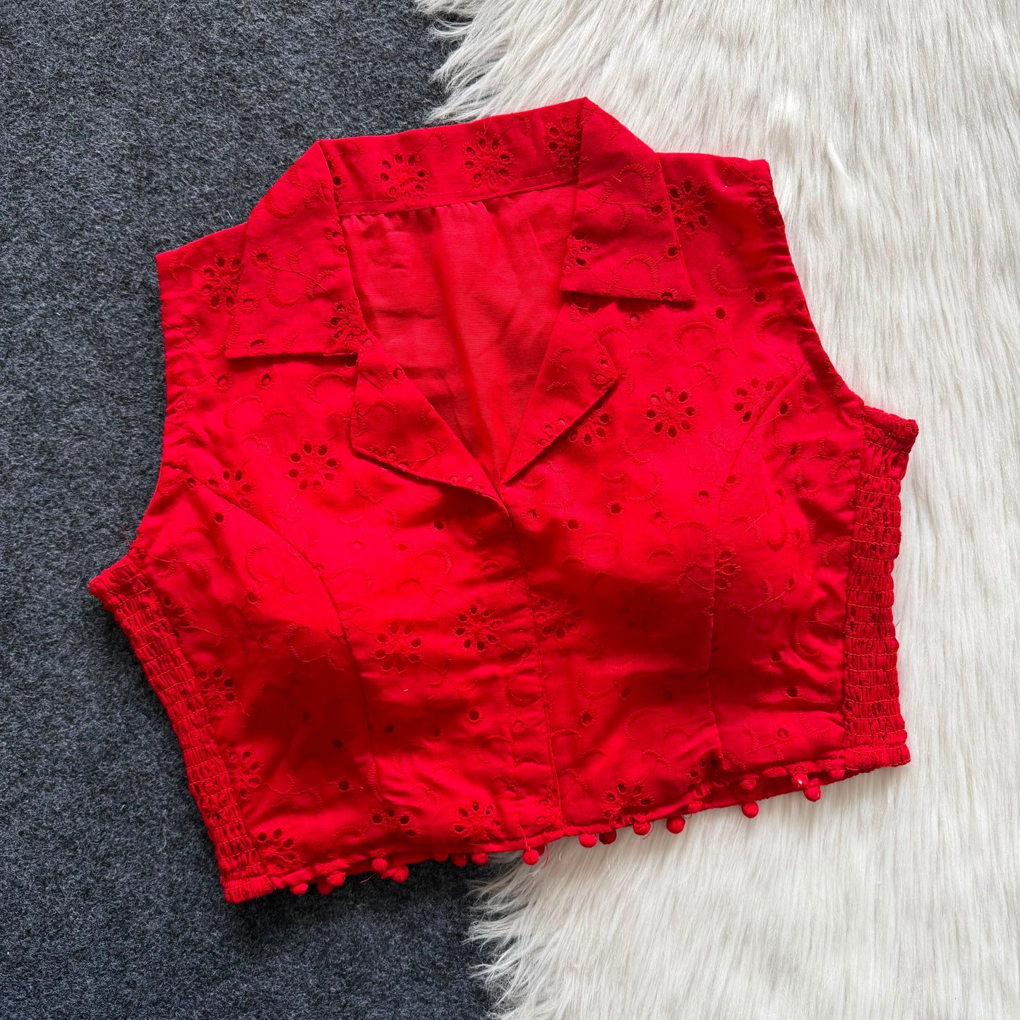 Beautiful embroidery work with elastic attach for better fitting ready made blouse
