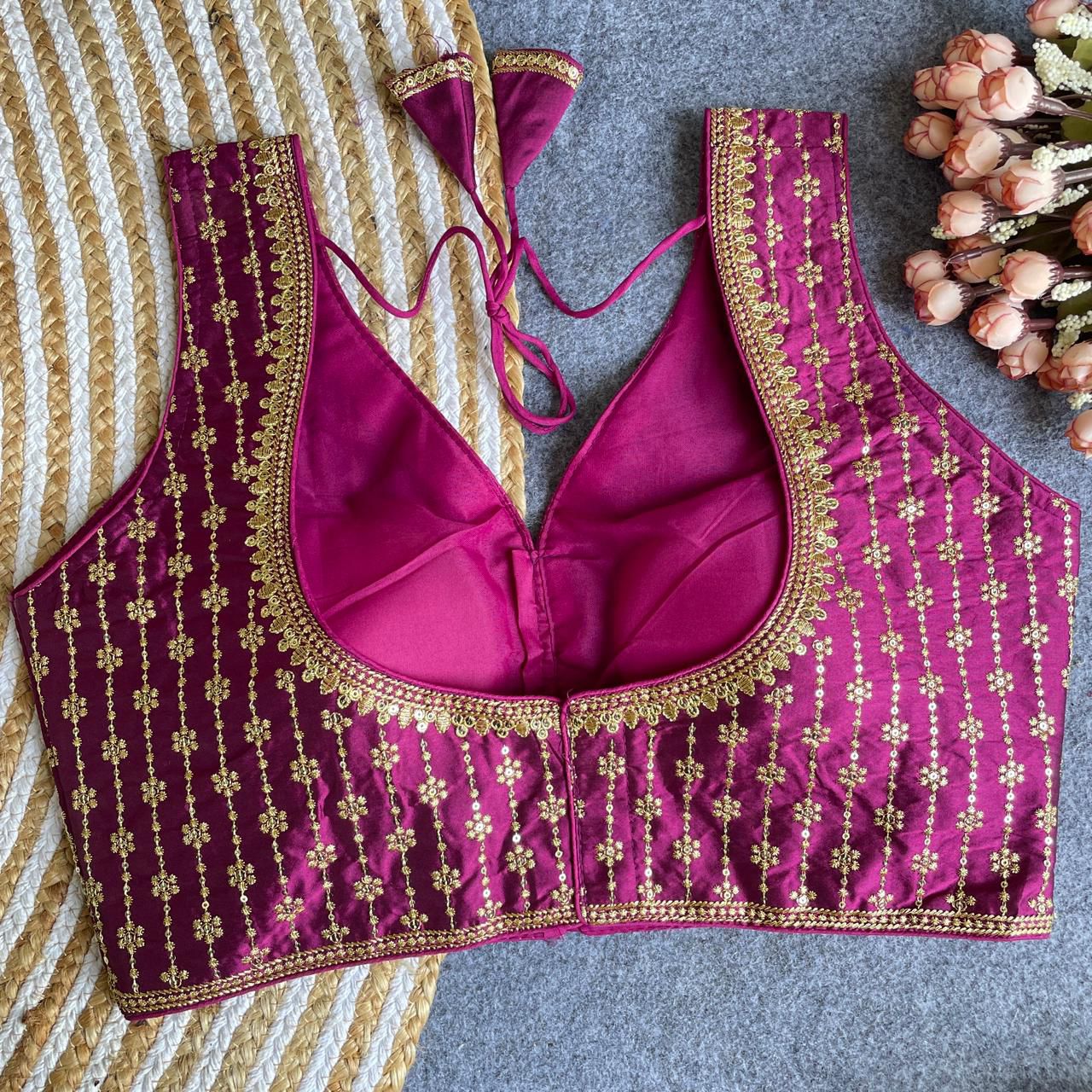 Heavy banarasi silk sleeveless ready made blouse