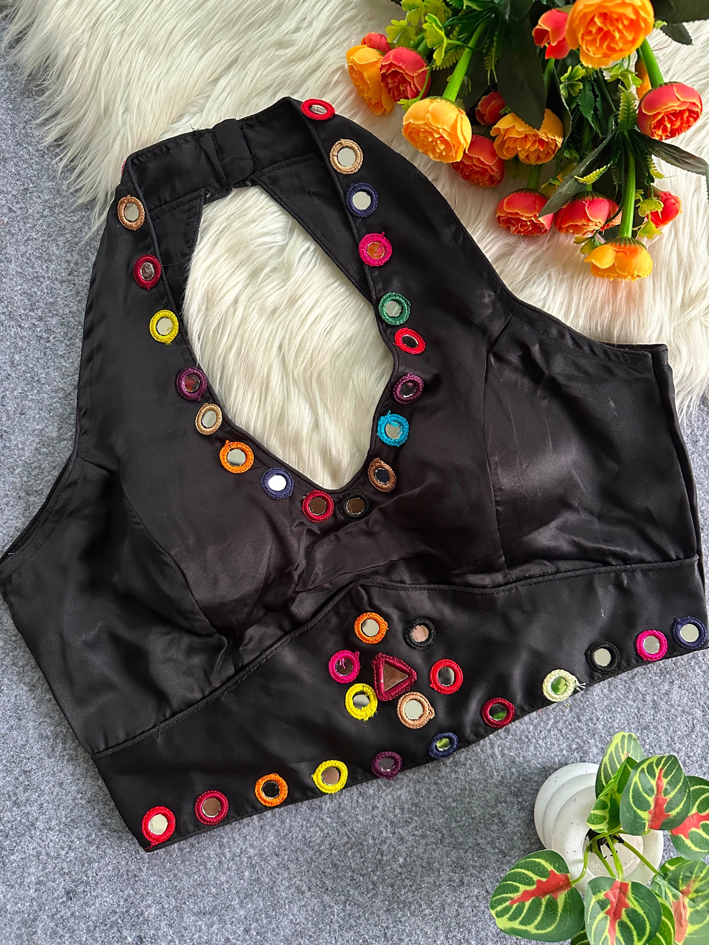 Satin silk sleeveless ready made blouse