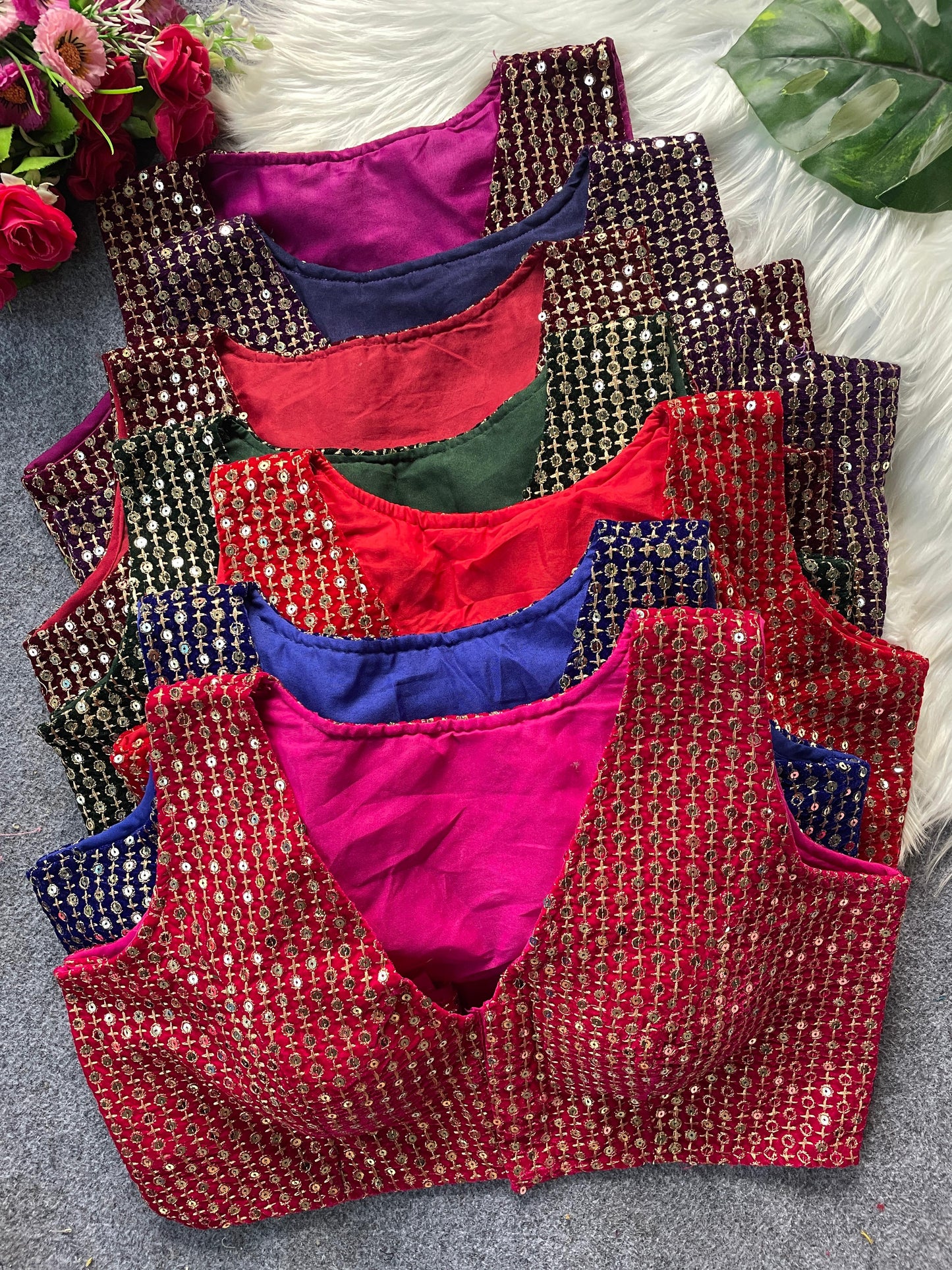 9000 velvet with sequins work ready made blouse