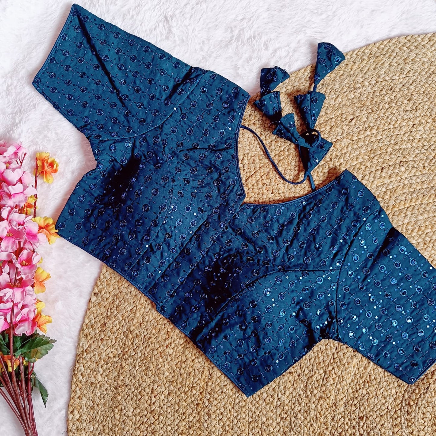 Georgette fabric with sequins work ready made blouse