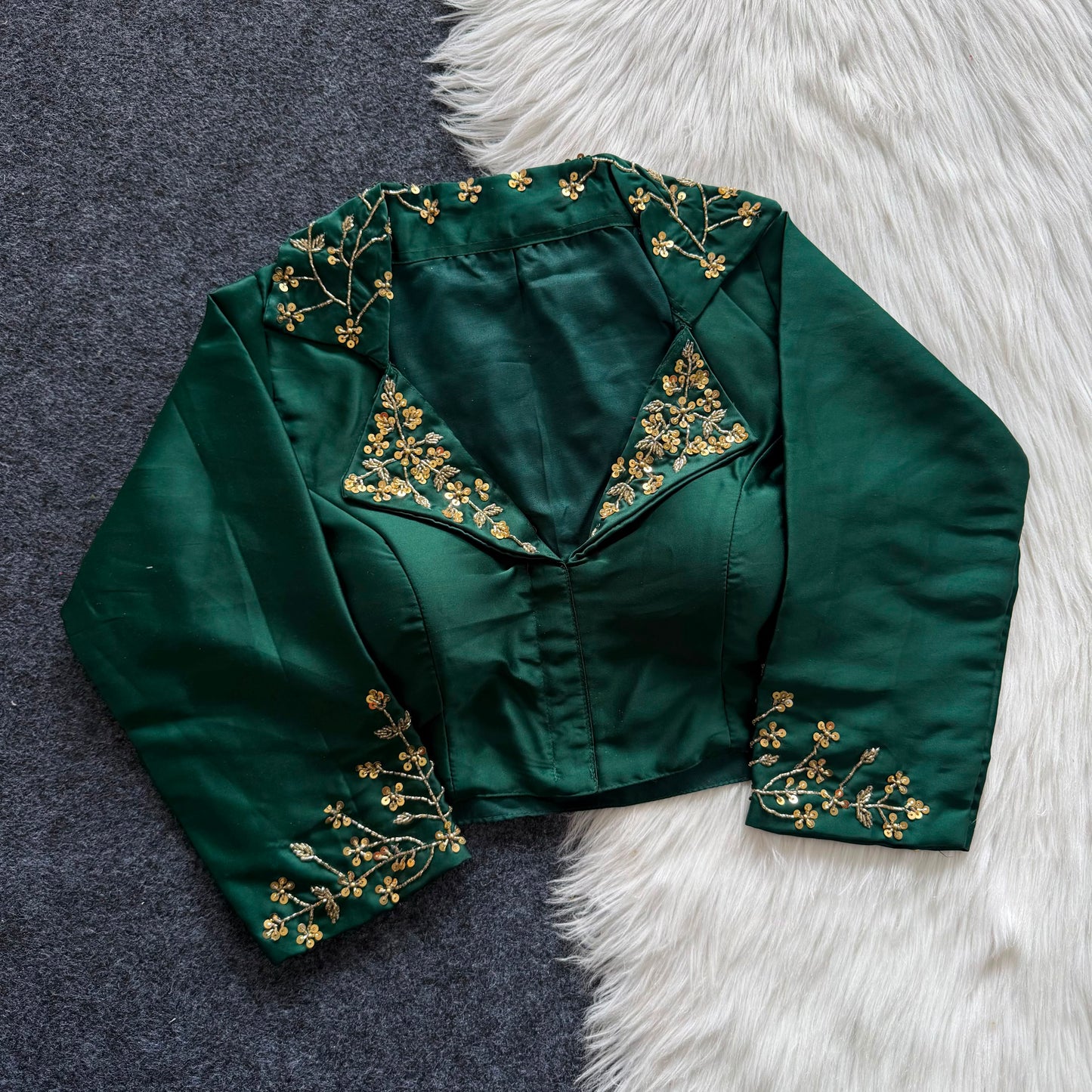 Beautiful handwork all over sleeve and collar ready made blouse