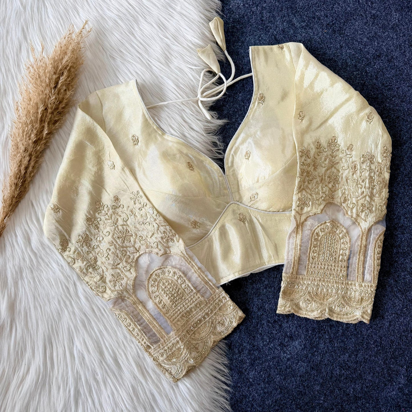 Dyeable silk fabric with  beautiful embroidery work all over ready made blouse