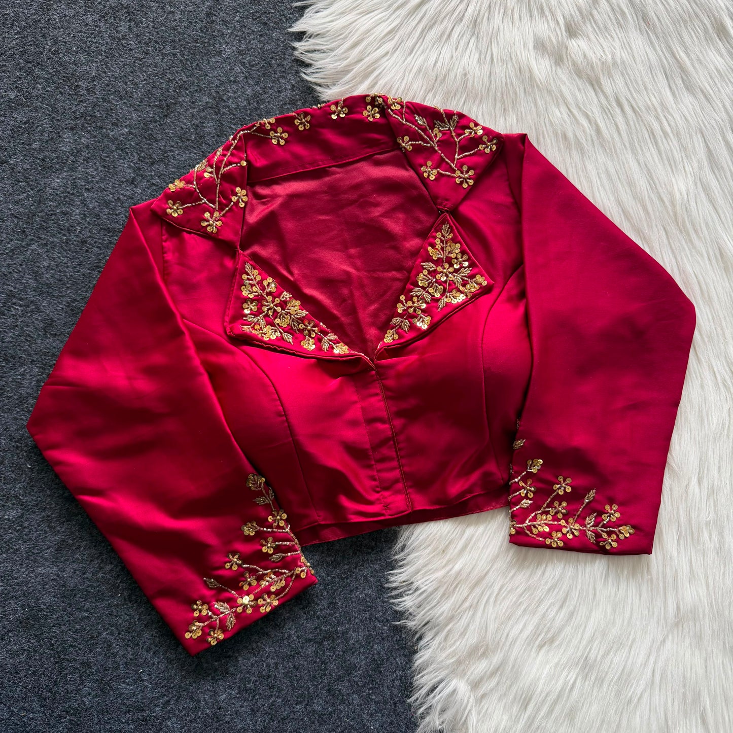 Beautiful handwork all over sleeve and collar ready made blouse