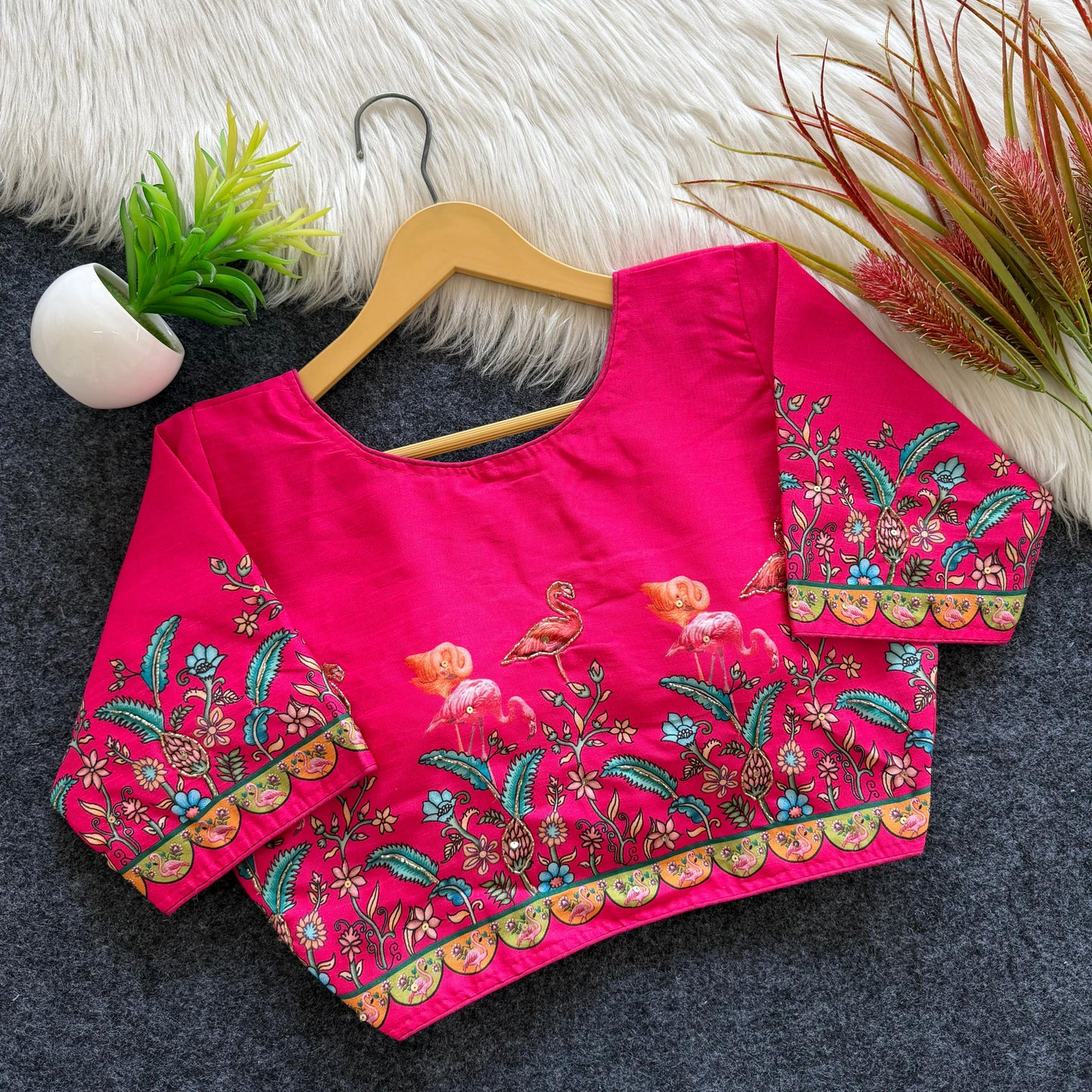 Pure silk fabric with Decent print ready made blouse
