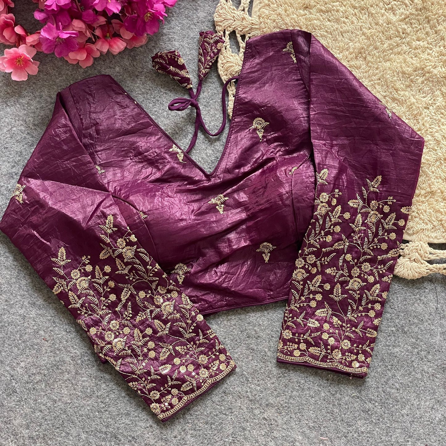 A beauty of golden embroidery work ready made blouse