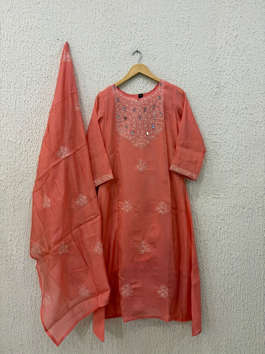 Cotton embroidery and mirror work salwar suit