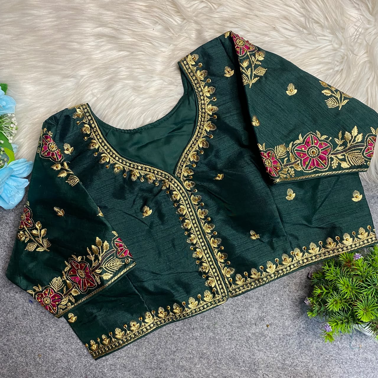 Heavy Embroidery Work ready made blouse