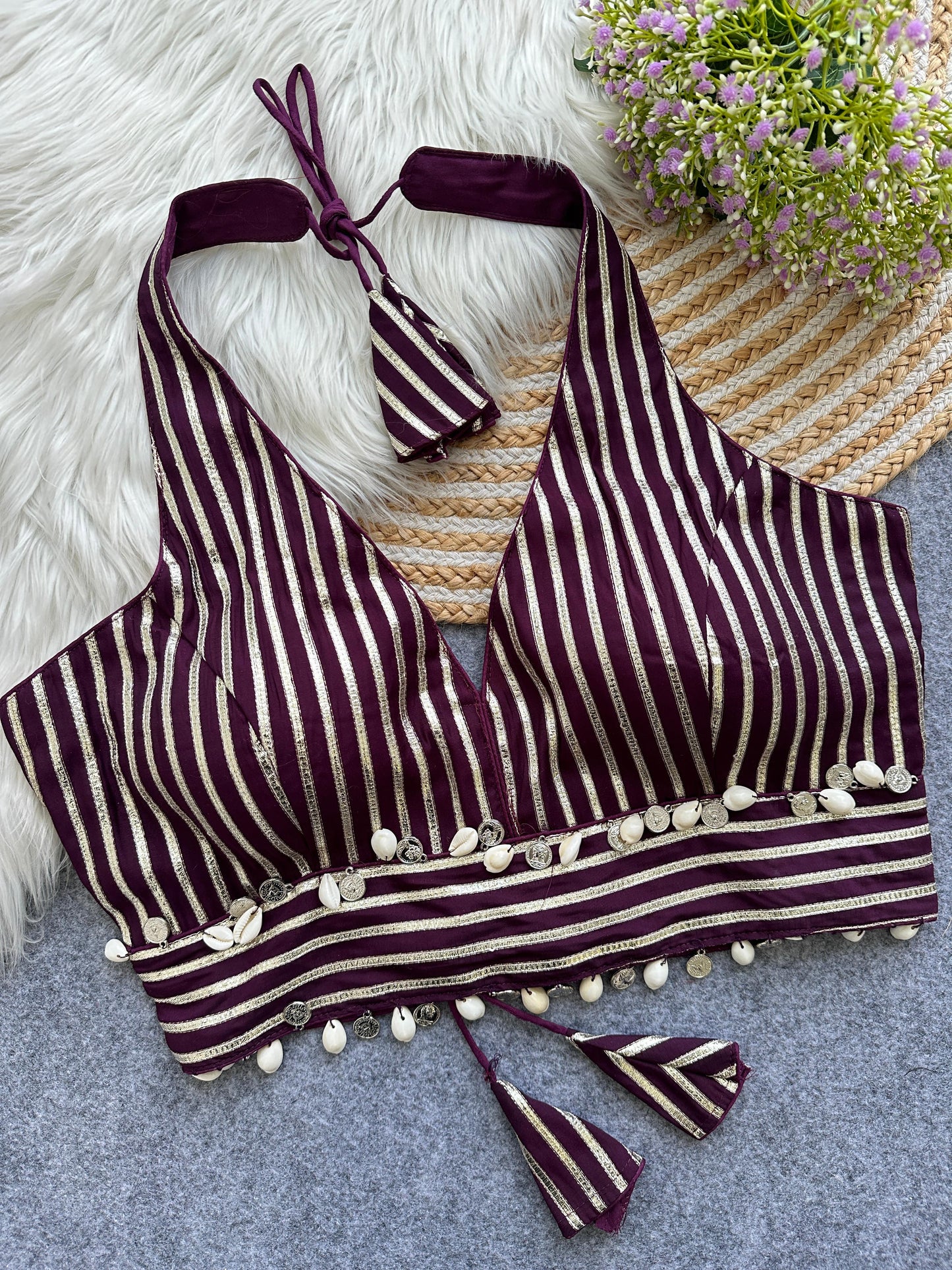 Roman cotton with mirror lace hit design ready made blouse