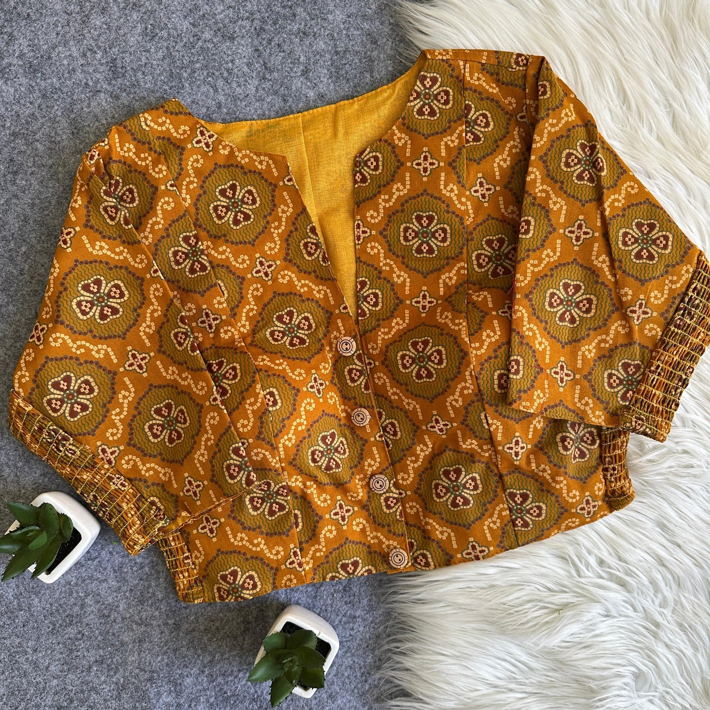 presenting flexi fit Pure Ajrakh Cotton ready made blouse