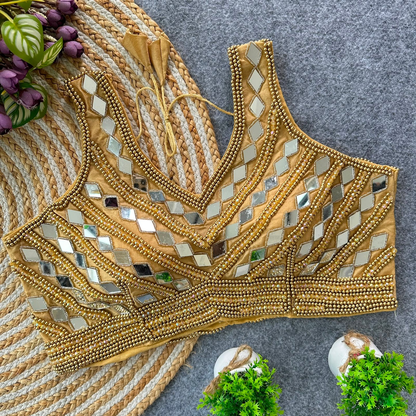 Fancy Bollywood Design With Pearl & Real Handmirror Work ready made blouse
