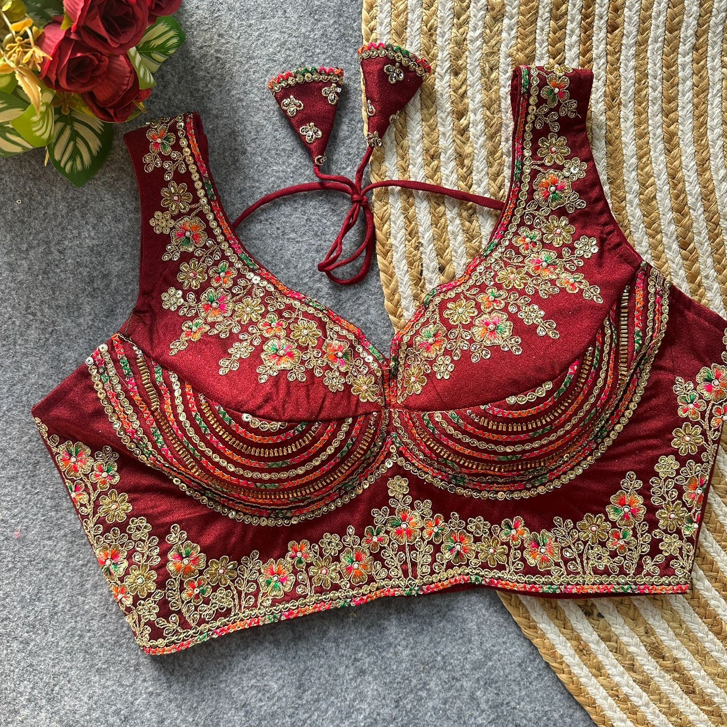 Heavy zari + sequins & beads work ready made blouse