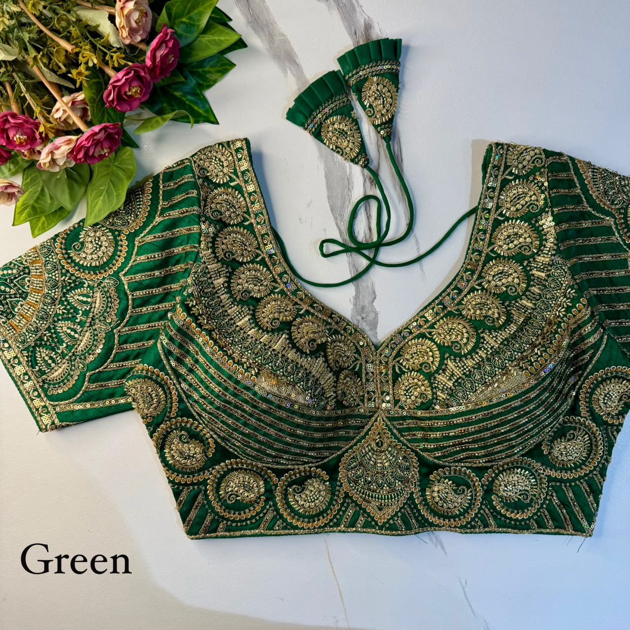 Heavy Zari + Sequins & Beads Work ready made blouse