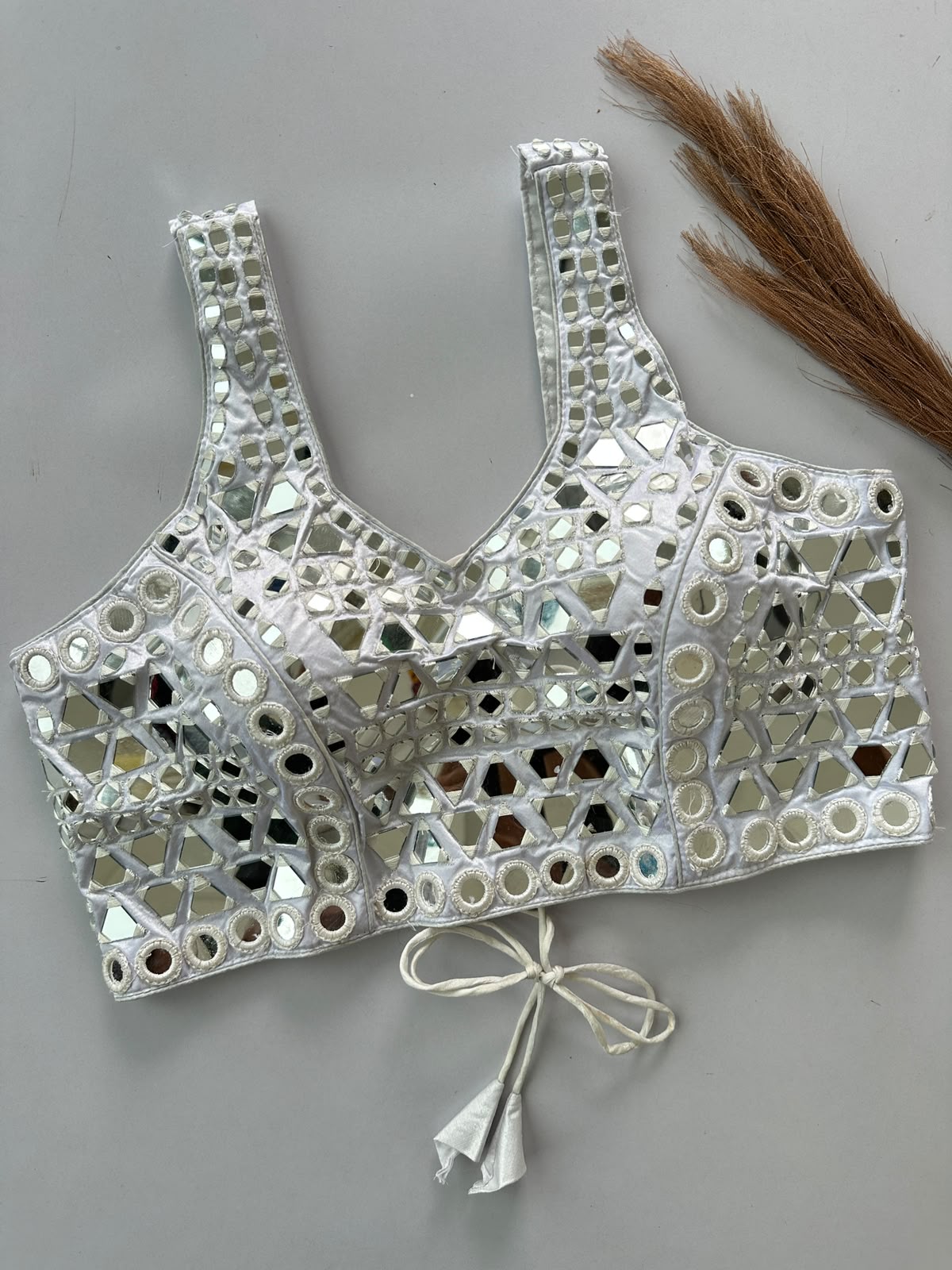 Beautiful handwork original mirror all over ready made blouse