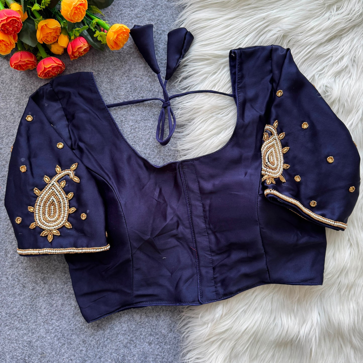 Malai satin with hand work ready made blouse