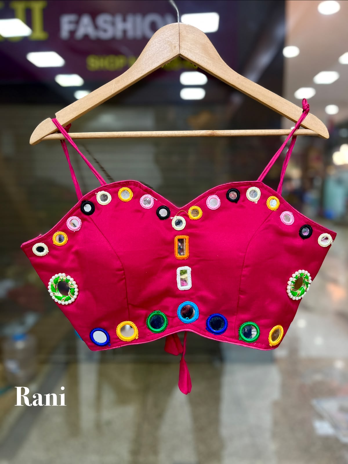 SPECIAL SPAGHETTI NODDLES MULTY COLOUR RING MIRROR (GLASS) WORK FANCY READY MADE BLOUSE