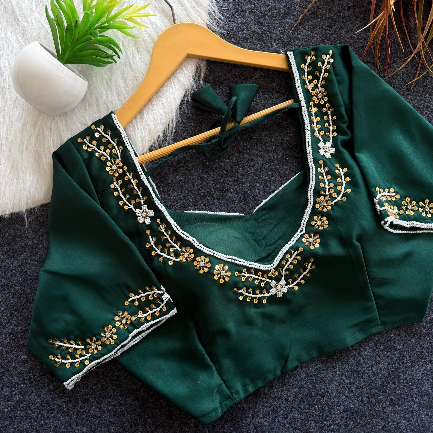 Beautiful handwork all over front and sleeves ready made blouse