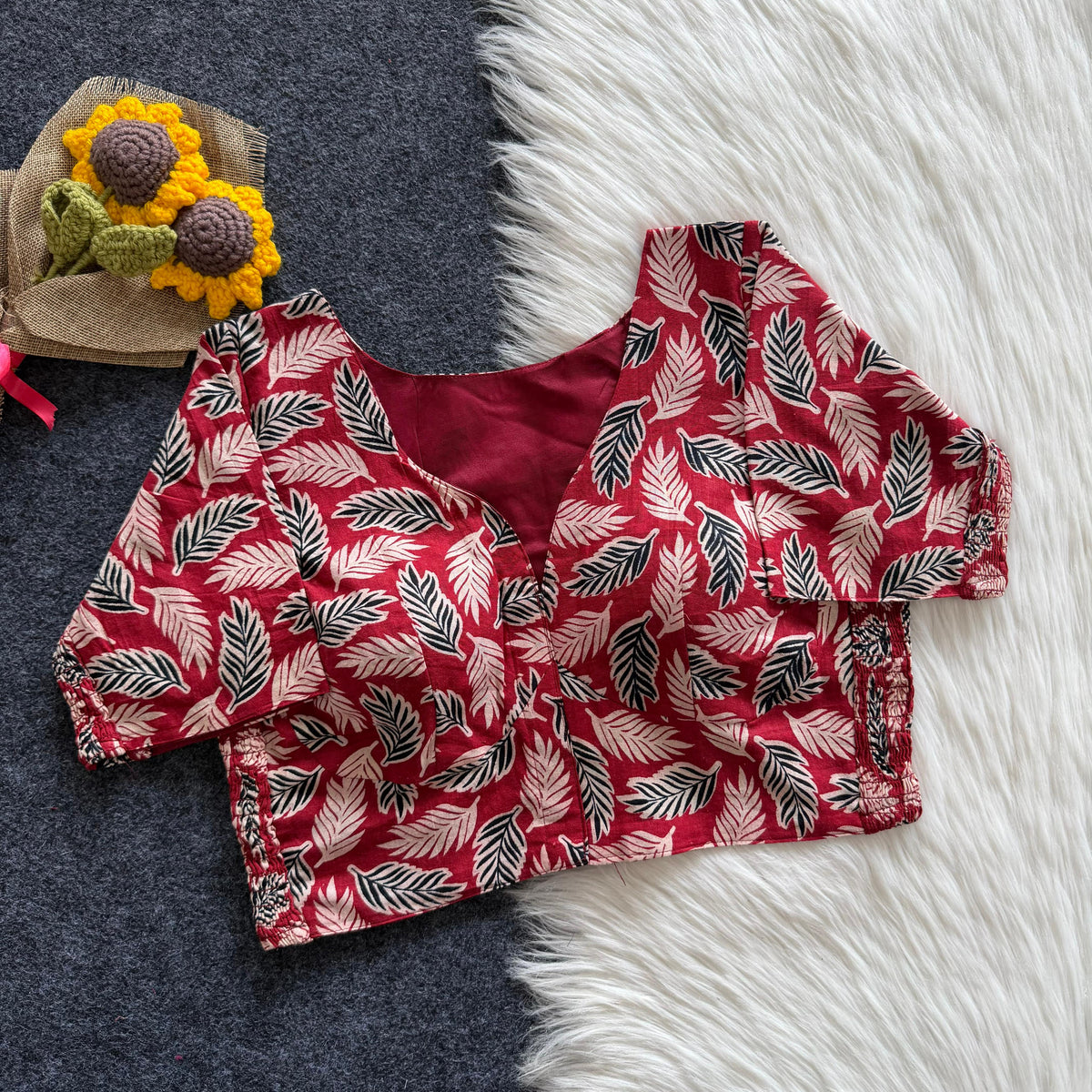Beautiful hand block print with side elastic ready made blouse