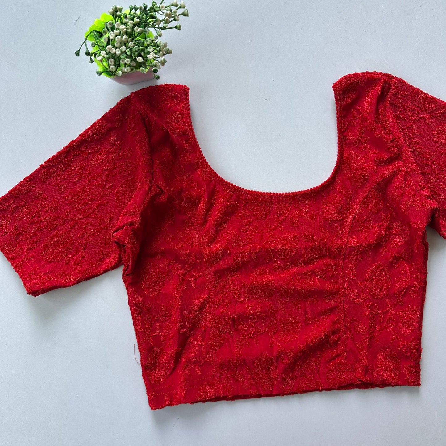 Polyester stretchable with self jacquard design ready made blouse