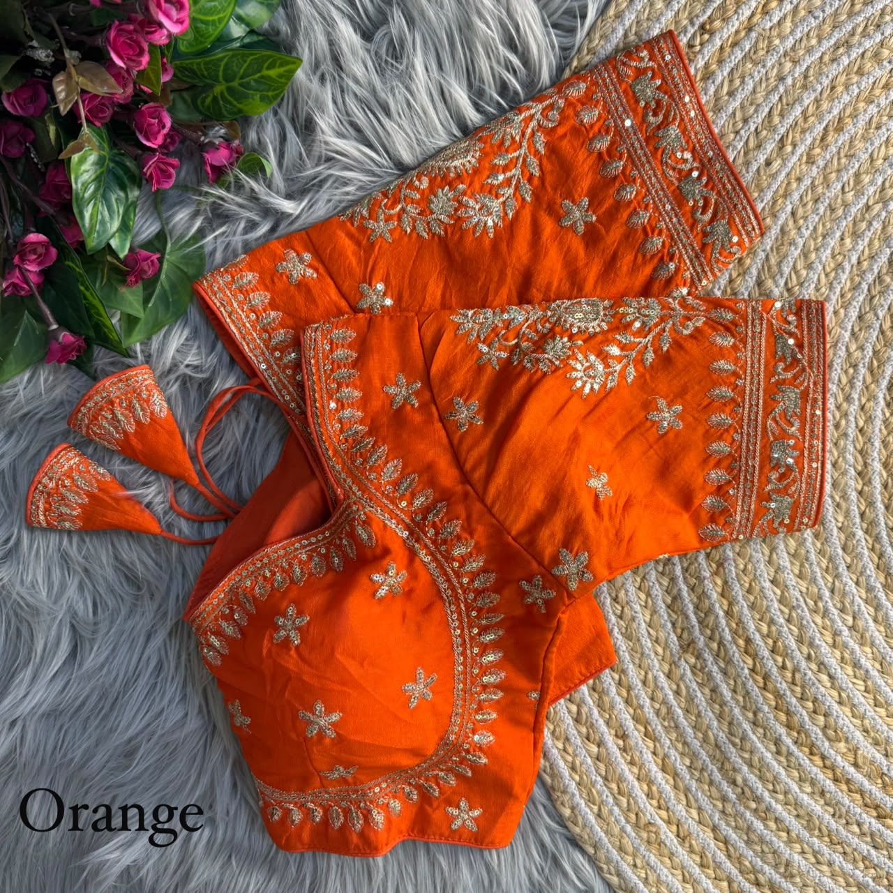 Heavy zari sequins work ready made blouse