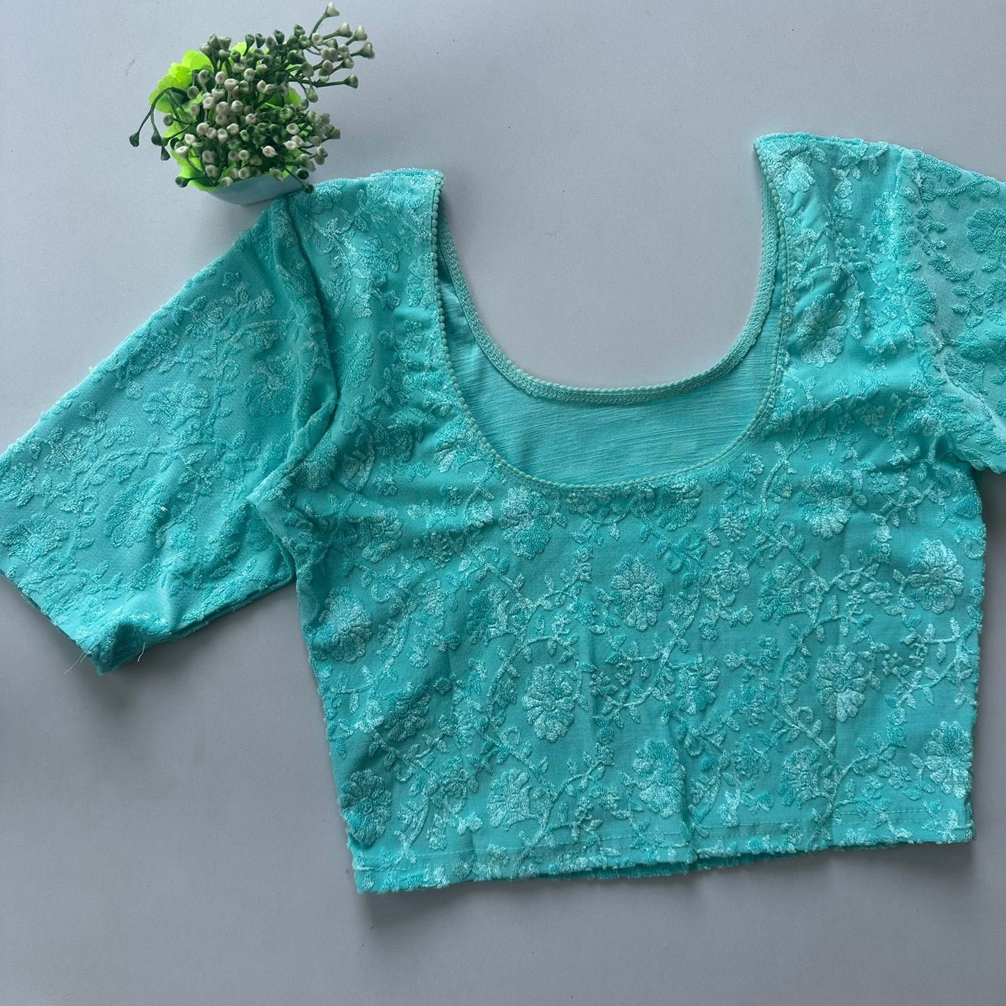 Polyester stretchable with self jacquard design ready made blouse