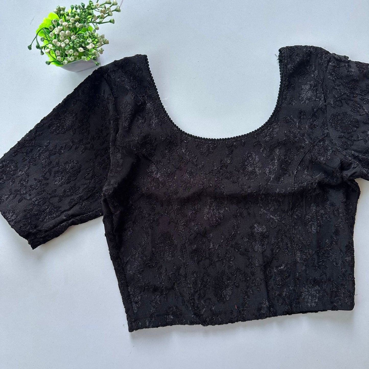 Polyester stretchable with self jacquard design ready made blouse