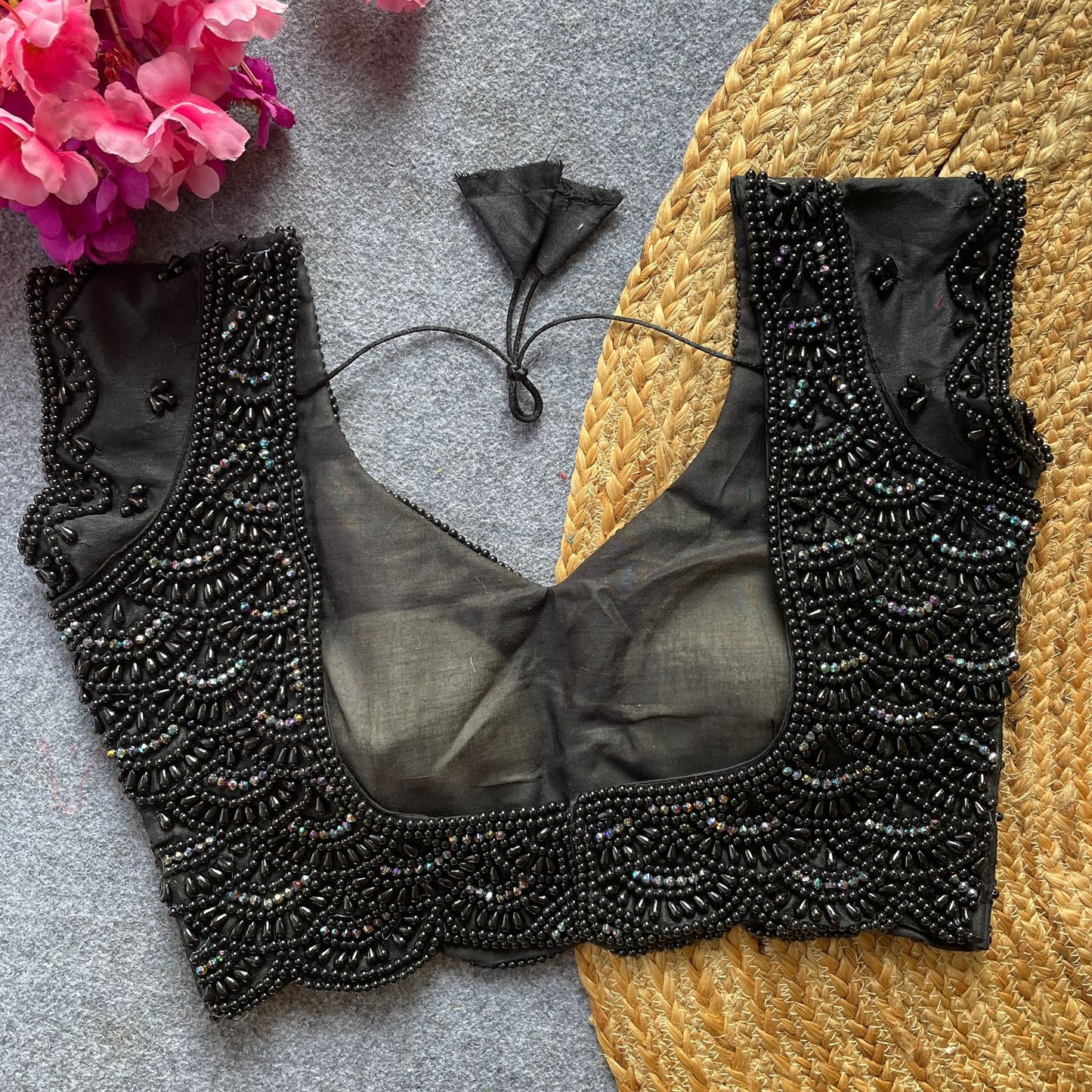 Pure pearl moti handwork ready made blouse