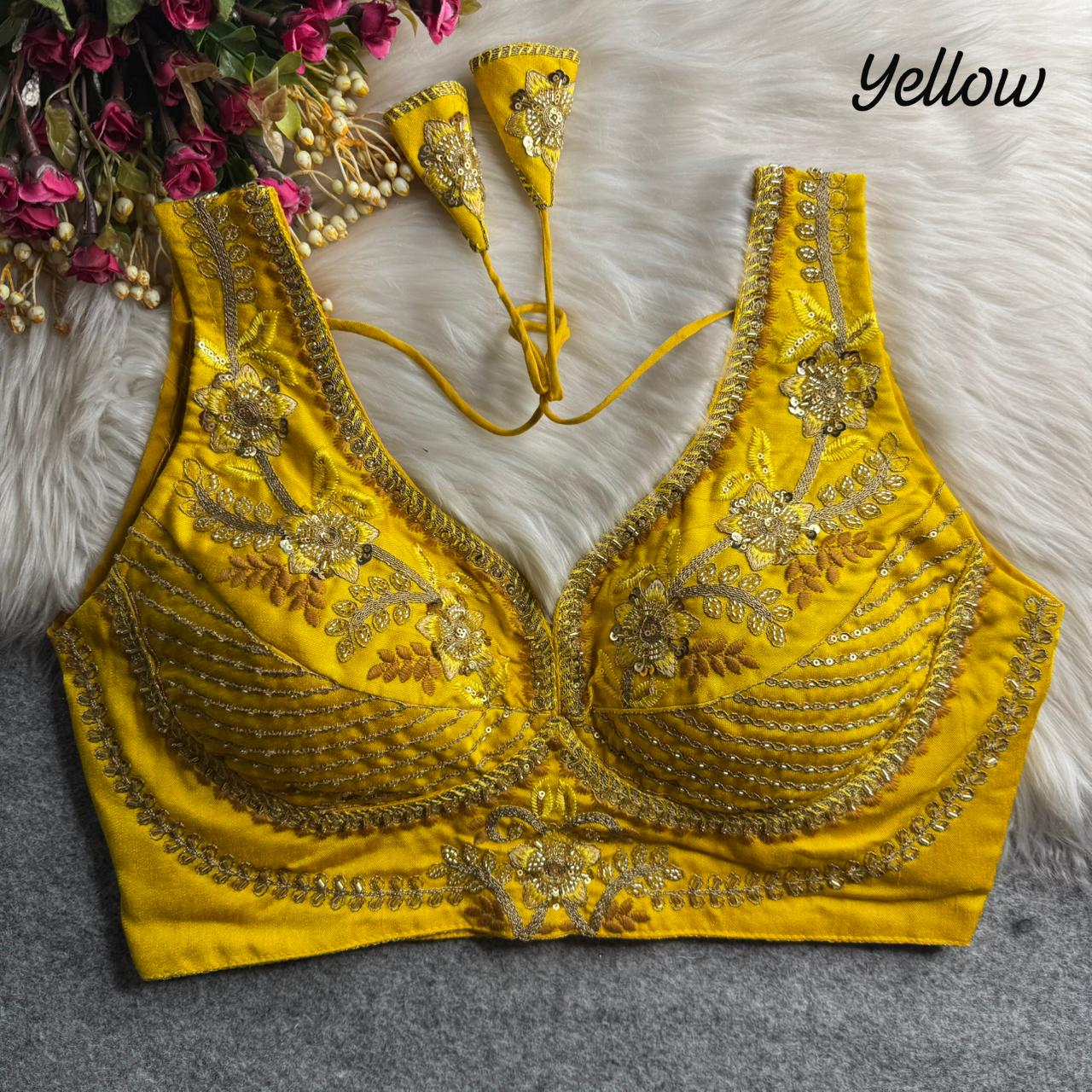 Heavy zari + sequins & beads work ready made blouse