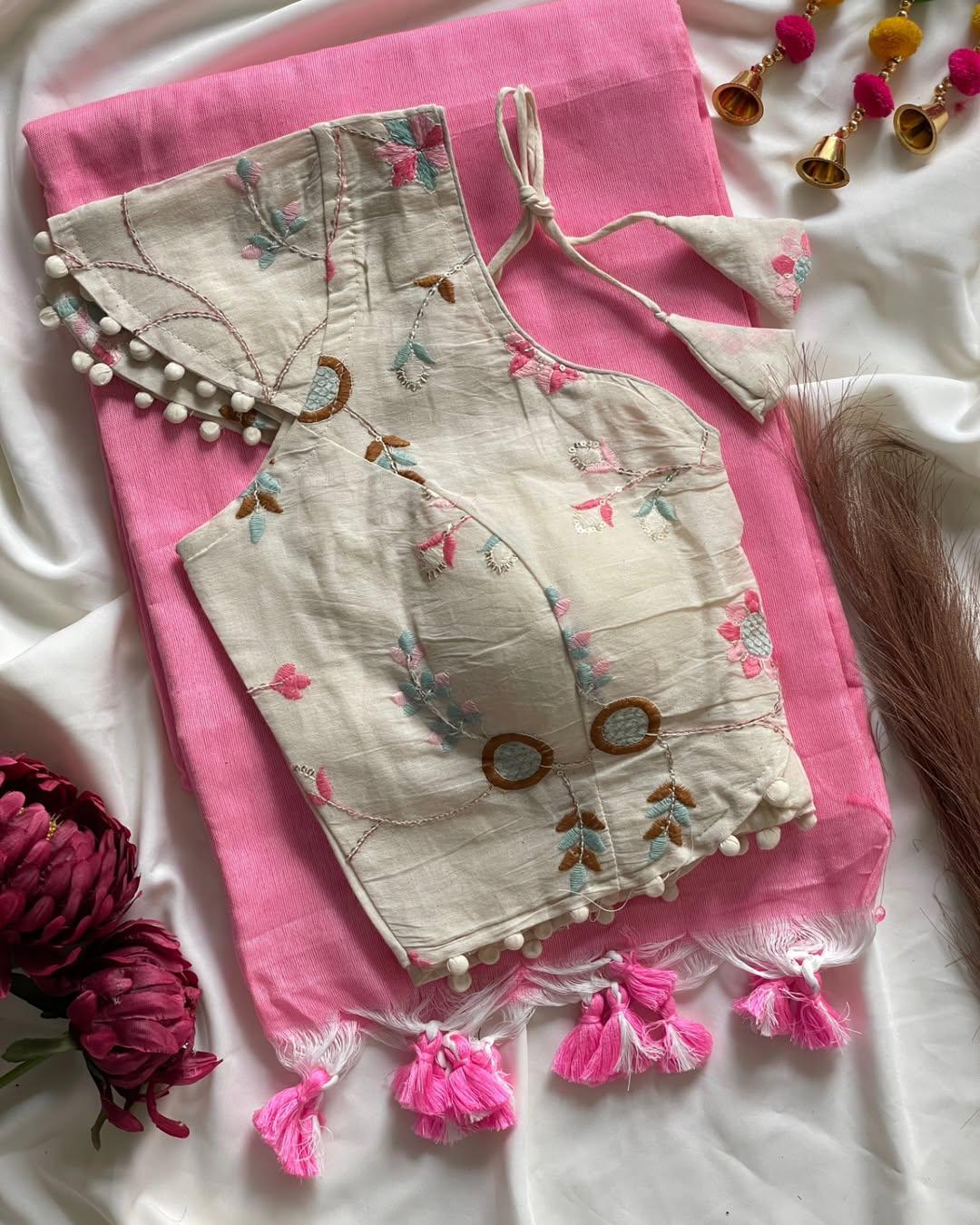 Pure cotton ready made blouse with saree