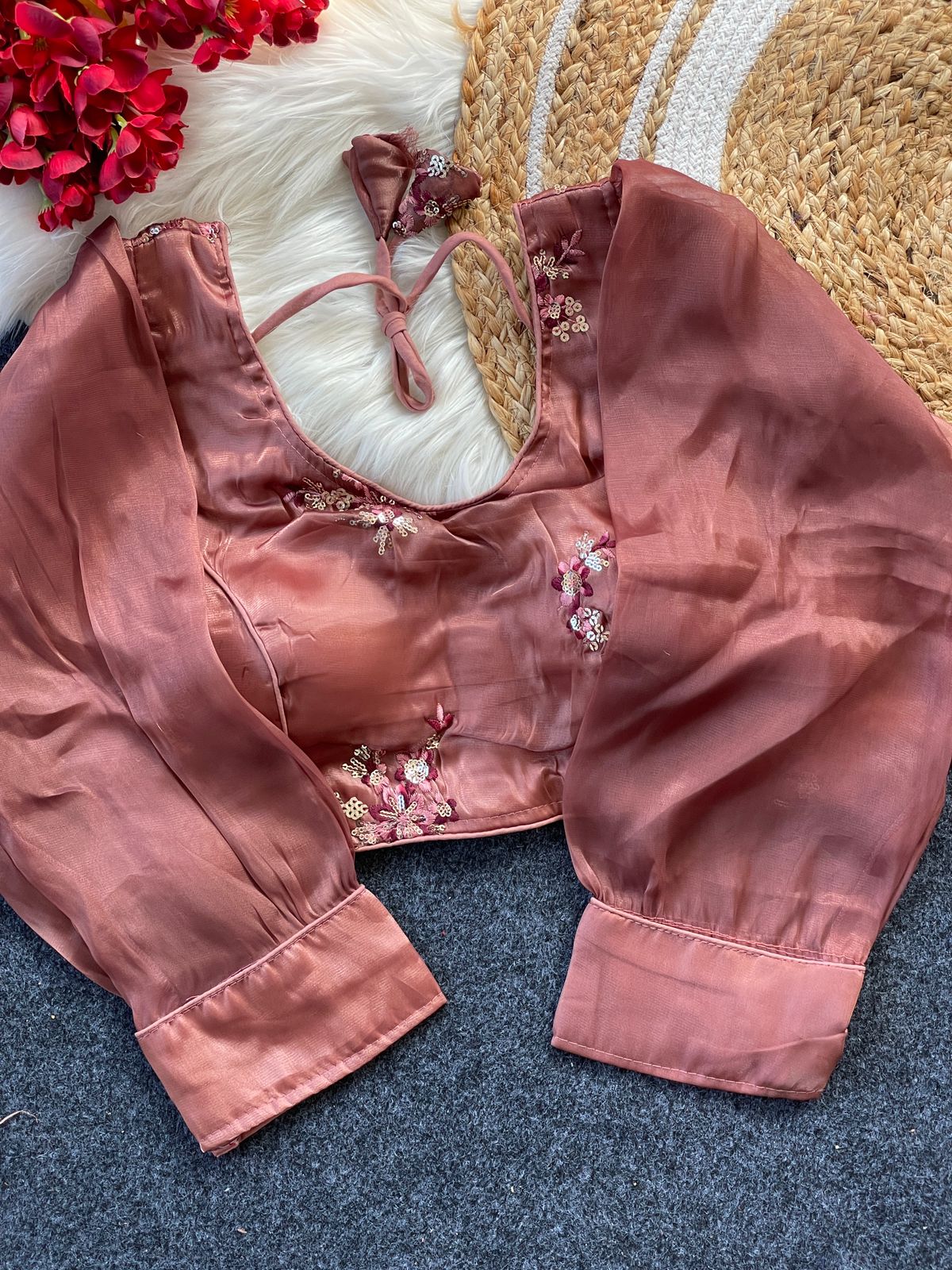 Zimi choo with heavy 9 niddle embroidery work ready made blouse