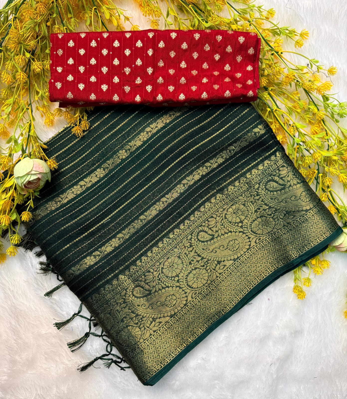 Soft  marsh melon sarees  with pen self jequrd design