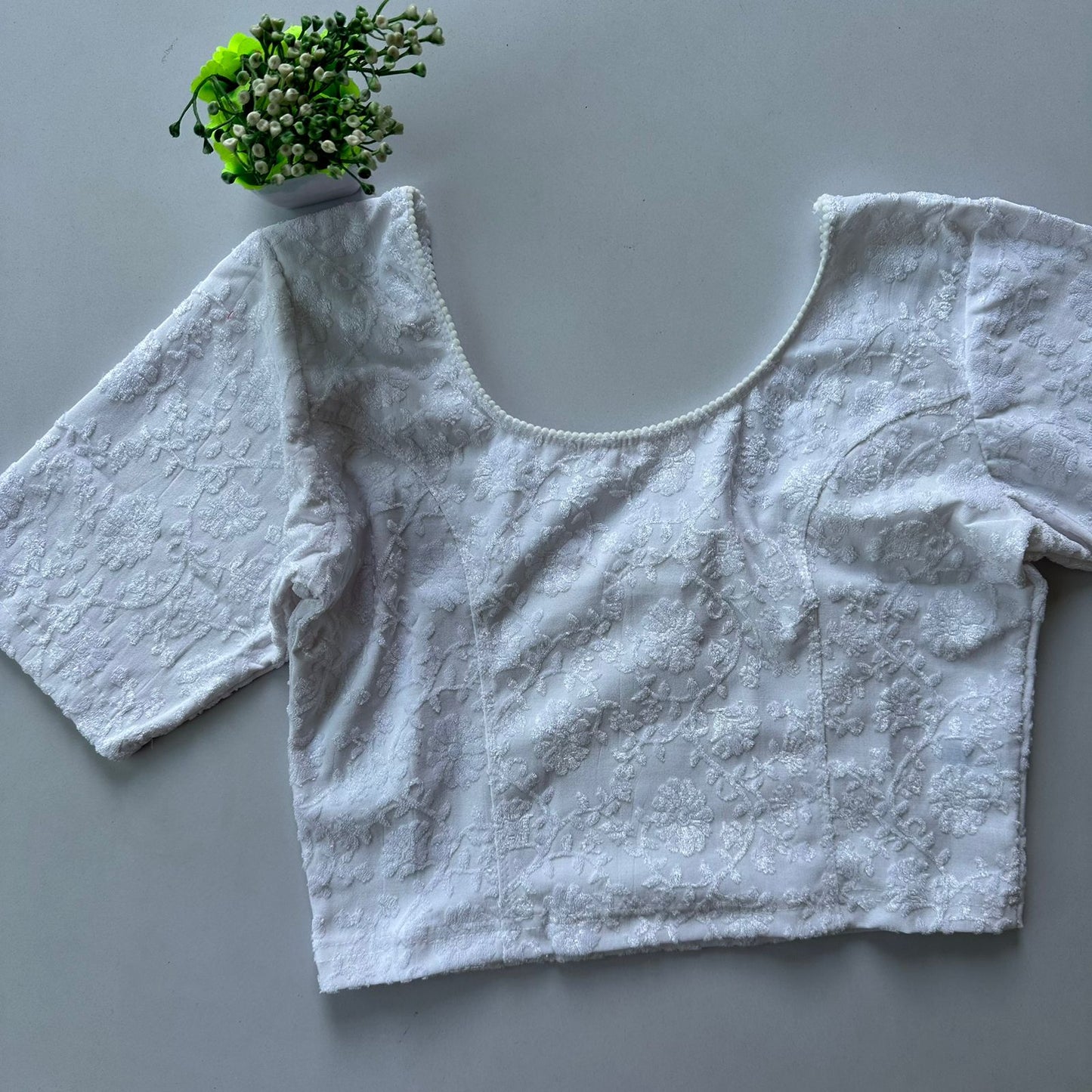 Polyester stretchable with self jacquard design ready made blouse